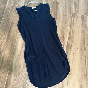 XS Navy Ruffle Sleeveless Linen Dress